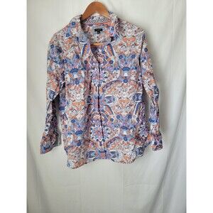 Talbots Plus 1X Women's Floral Paisley Button-Up Shirt Blouse Long Sleeve